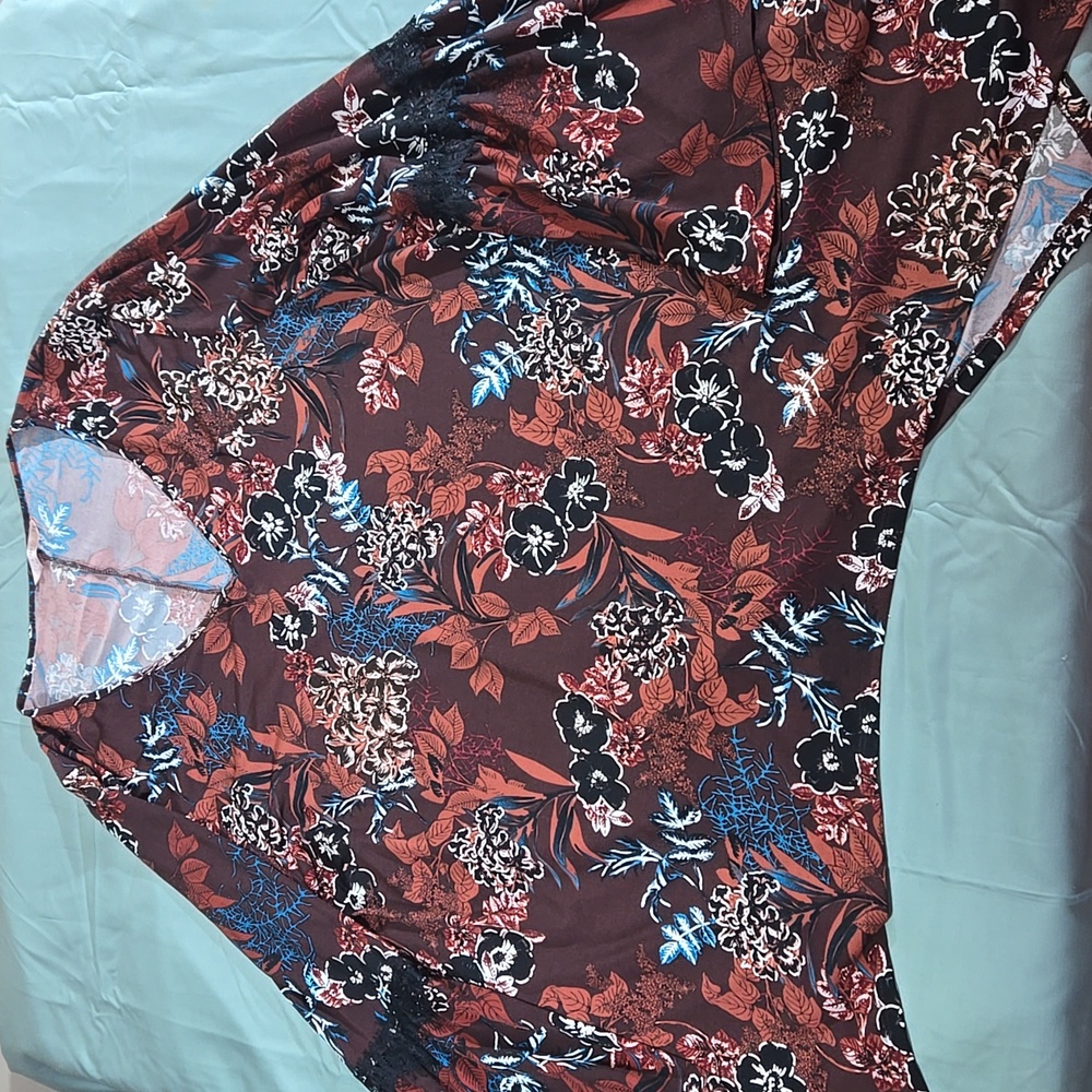 Womens SJS Brown Multicolor Floral Long Sleeve With Lace Plus 2x